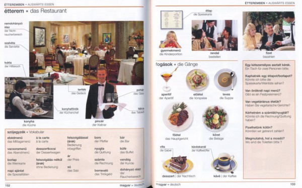 Visuelles Wörterbuch Ungarisch, Seiten 152-153, im Restaurant