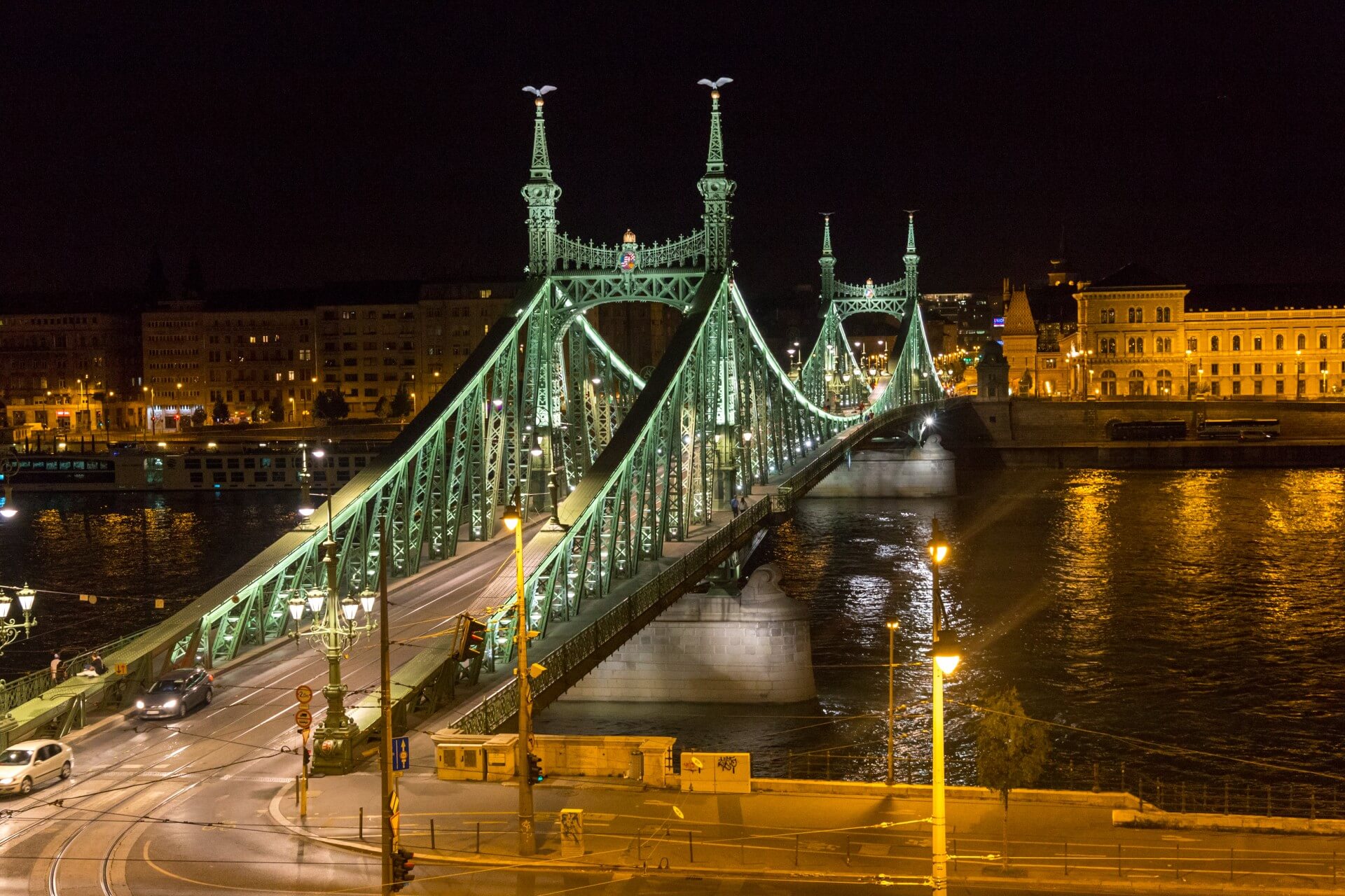 Blick zur Freiheitsbrücke vom Zimmer im Hotel Gellért